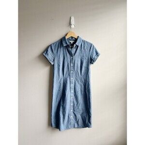 LL Bean Signature Cotton Blue Denim Button Up Dress Size 2